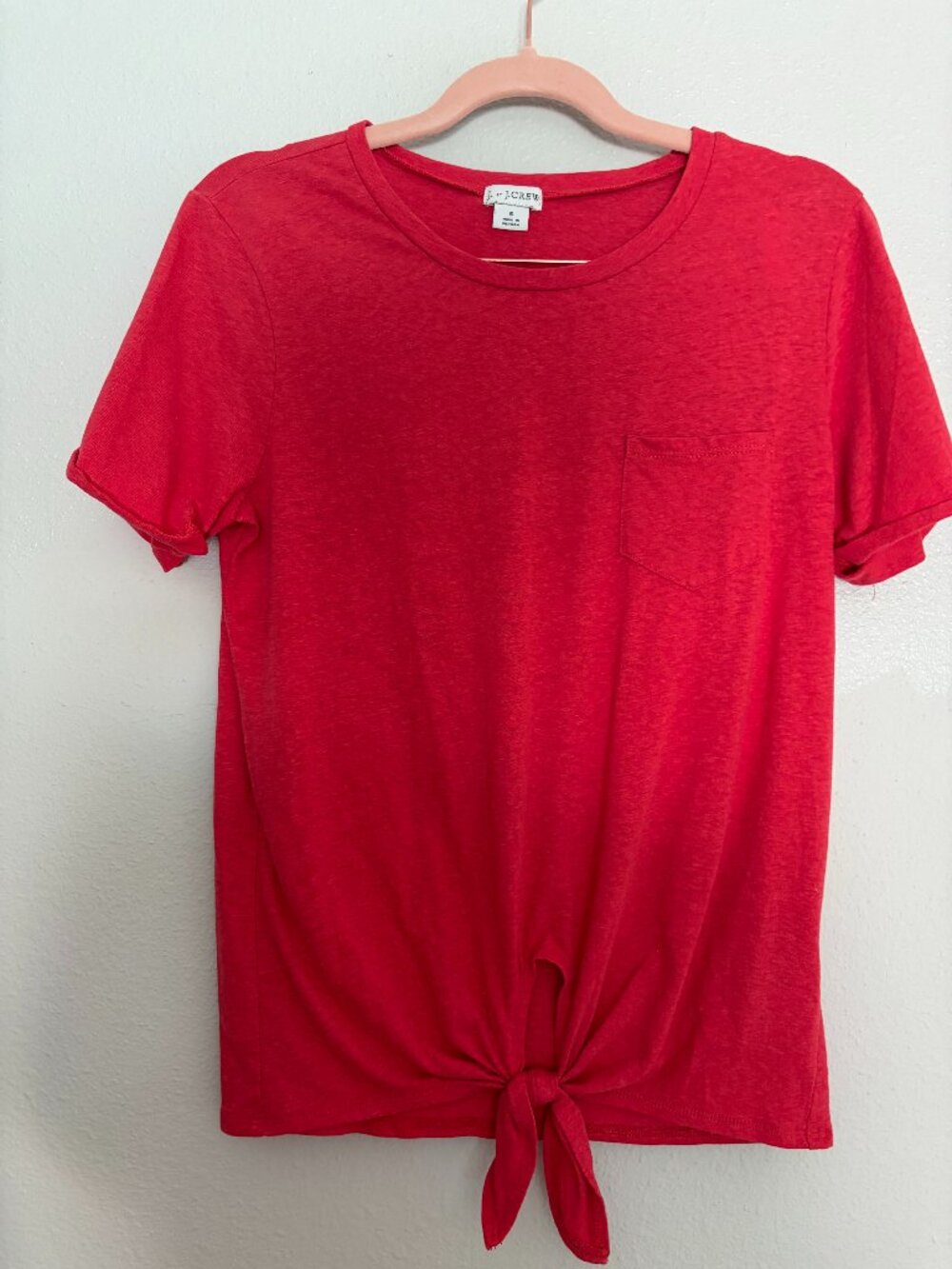 J. by J. Crew | Red Slub Knit Tie-Front Cotton Short-Sleeved Tee Small